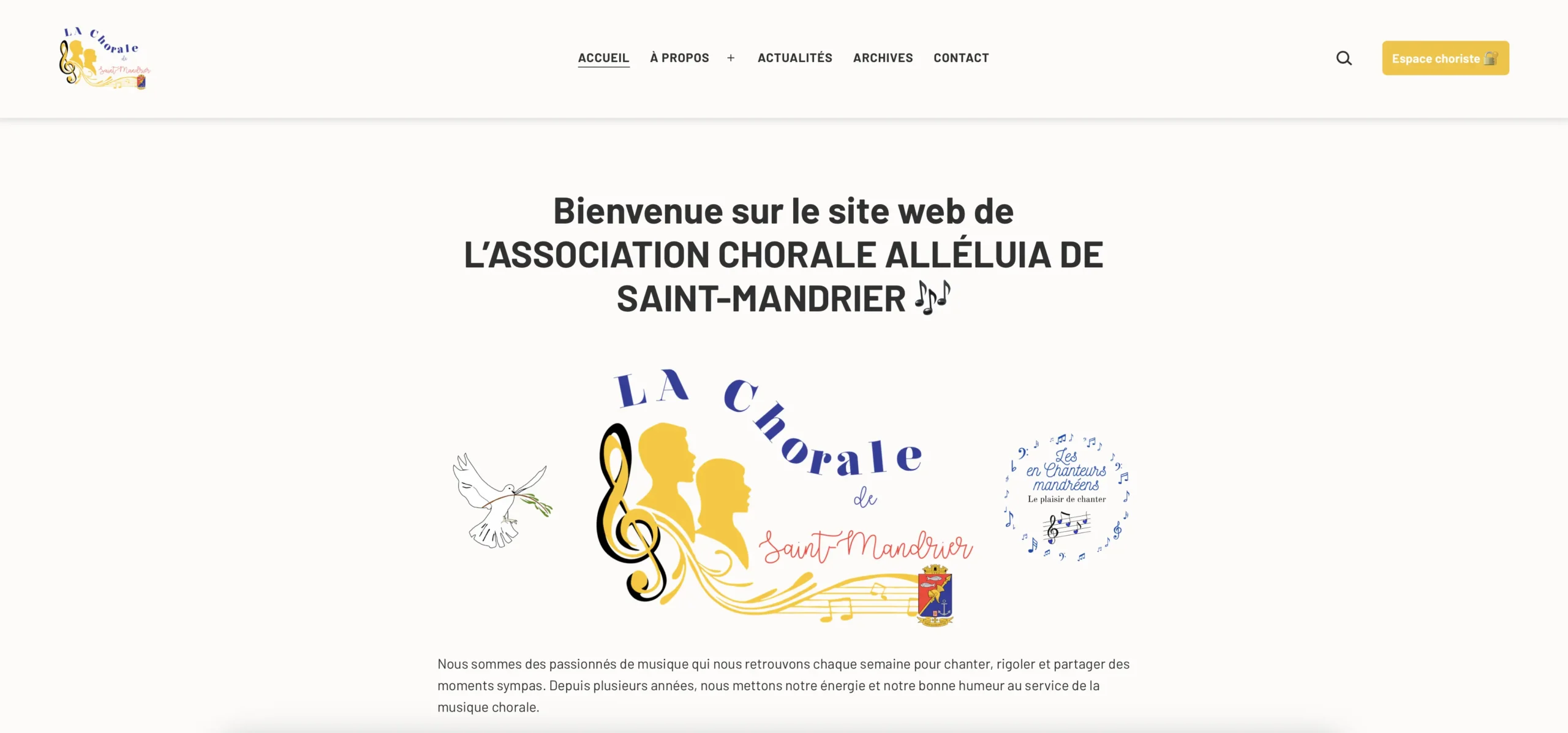 Capture d'écran du site web de la chorale de saint mandrier sur mer
